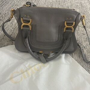Chloé Gray Pebbled Leather Satchel with Gold Hardware